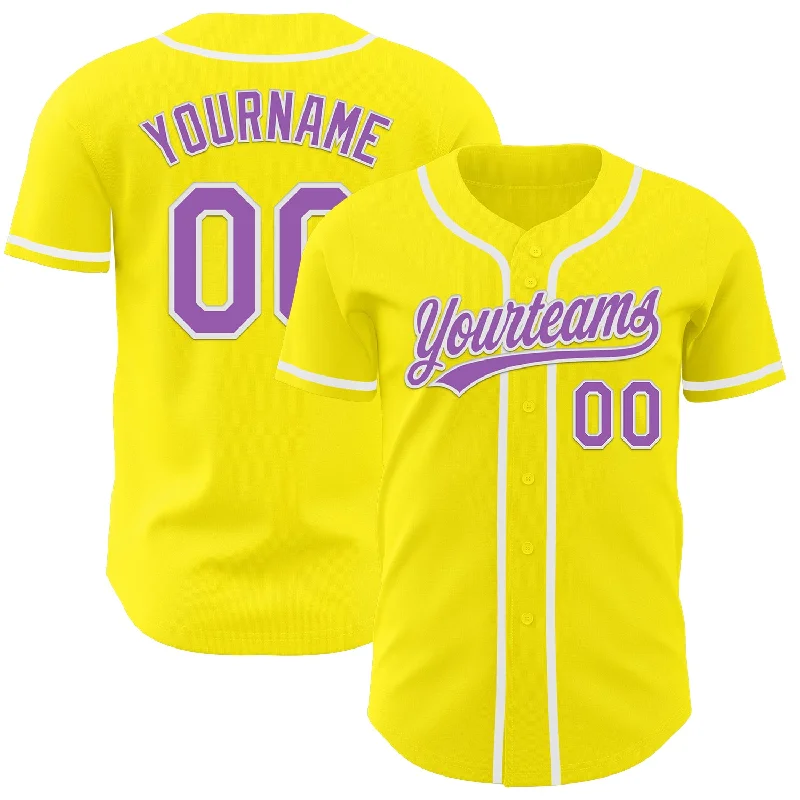 Team Baseball Jerseys-Custom Light Yellow Medium Purple-White Authentic Baseball Jersey