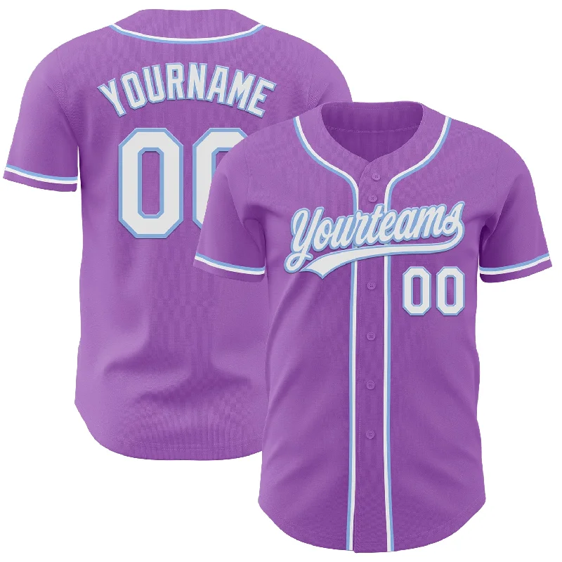 Lightweight Custom Baseball Jerseys-Custom Medium Purple White-Light Blue Authentic Baseball Jersey