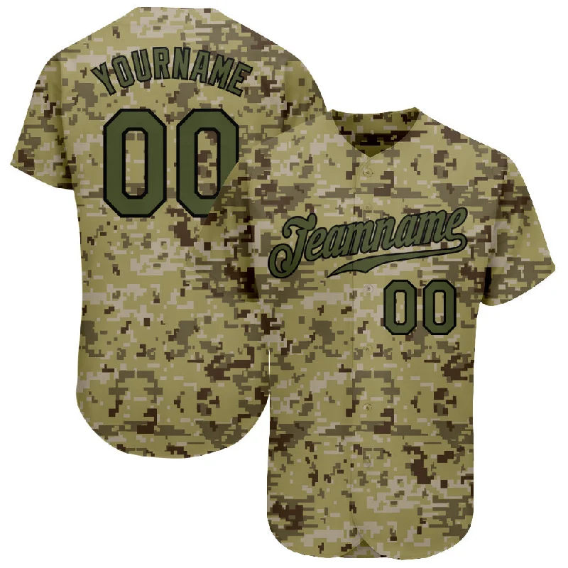 Custom Baseball Jerseys With Team Emblems-Custom Camo Olive-Black Authentic Salute To Service Baseball Jersey