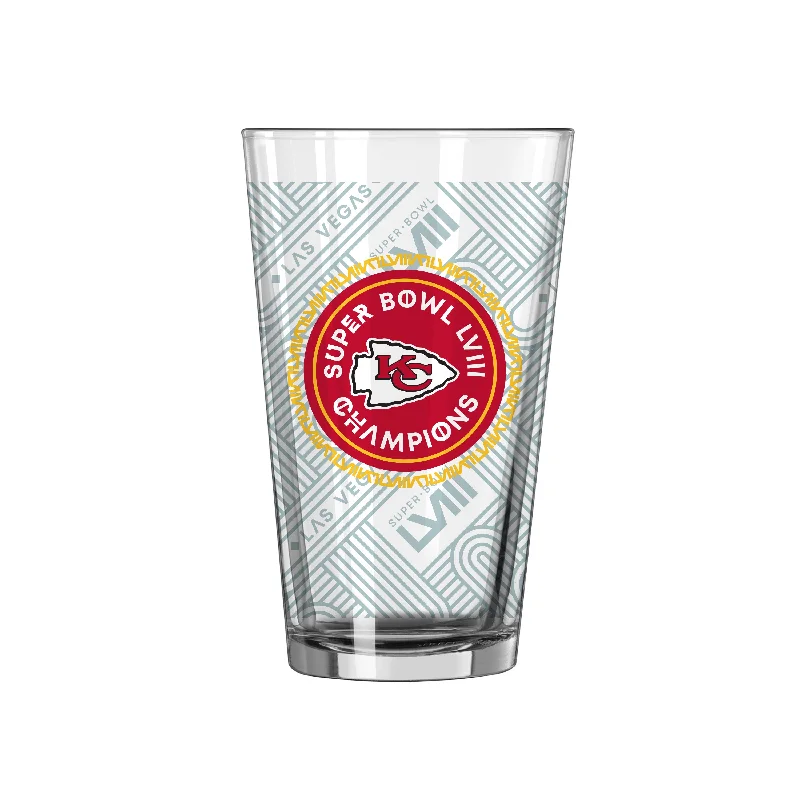 Personalized Team Mugs For Promotions-Kansas City Chiefs 16oz Super Bowl LVIII Champions Roster Pint Glass