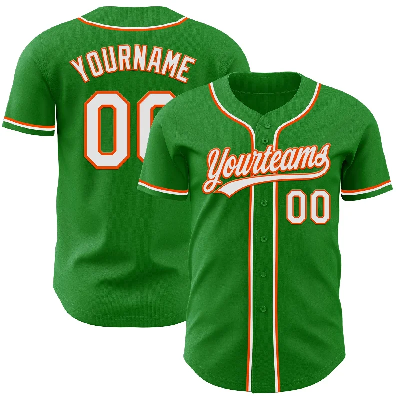 Baseball Jerseys With Custom Number Placement-Custom Grass Green White-Orange Authentic Baseball Jersey