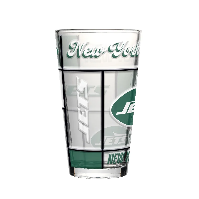 Team Mugs With Personalized Messages-New York Jets 16oz Quilted Stained Pint Glass