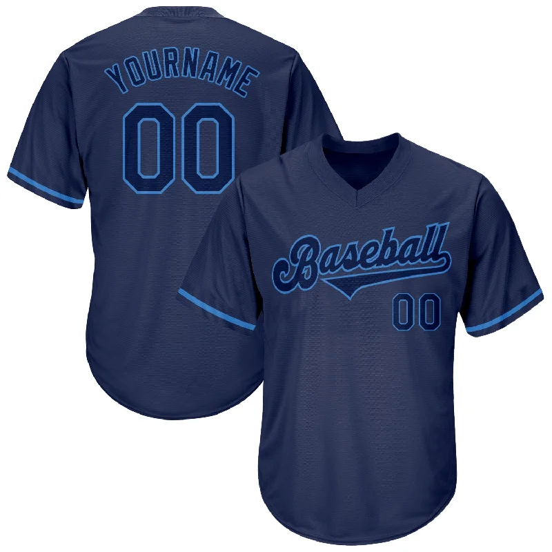 Custom Name Baseball Jerseys-Custom Navy Navy-Powder Blue Authentic Throwback Rib-Knit Baseball Jersey Shirt