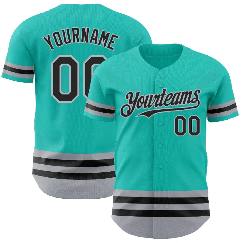 Baseball Jerseys For Boys With Numbers-Custom Aqua Black-Gray Line Authentic Baseball Jersey