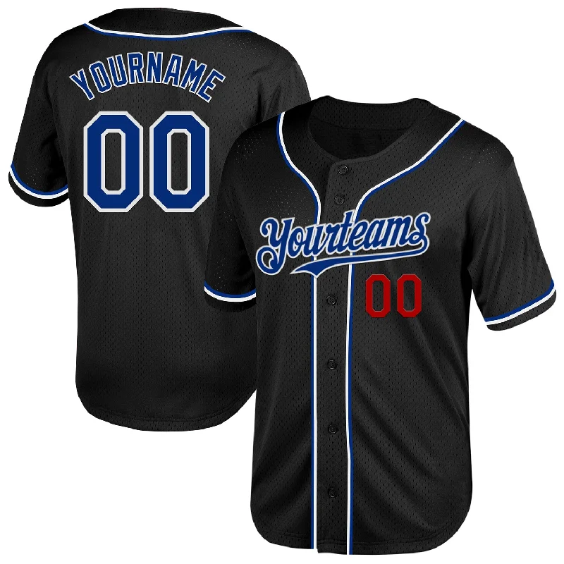 Personalized Baseball Jerseys With Player Stats-Custom Black Royal-Red Mesh Authentic Throwback Baseball Jersey