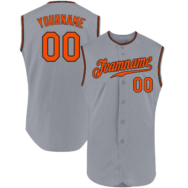 Baseball Jerseys With Player Names-Custom Gray Orange-Black Authentic Sleeveless Baseball Jersey