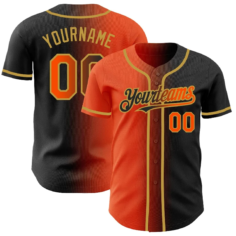 Custom Baseball Jerseys For Men-Custom Black Orange-Old Gold Authentic Gradient Fashion Baseball Jersey