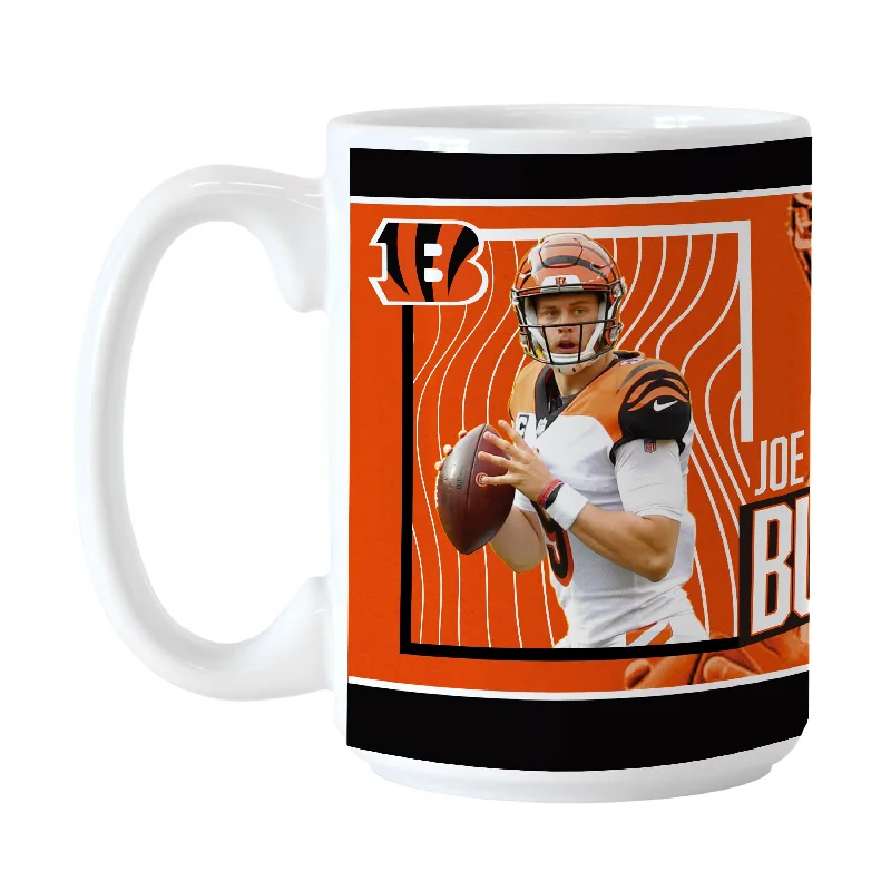 Ceramic Custom Team Mugs-Cincinnati Bengals Joe Burrow Image 15oz Sublimated Mug