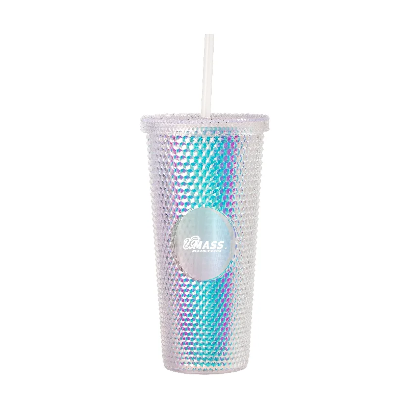 Team Mugs With Logo And Text-UMass Boston 24oz Iridescent Studded Tumbler