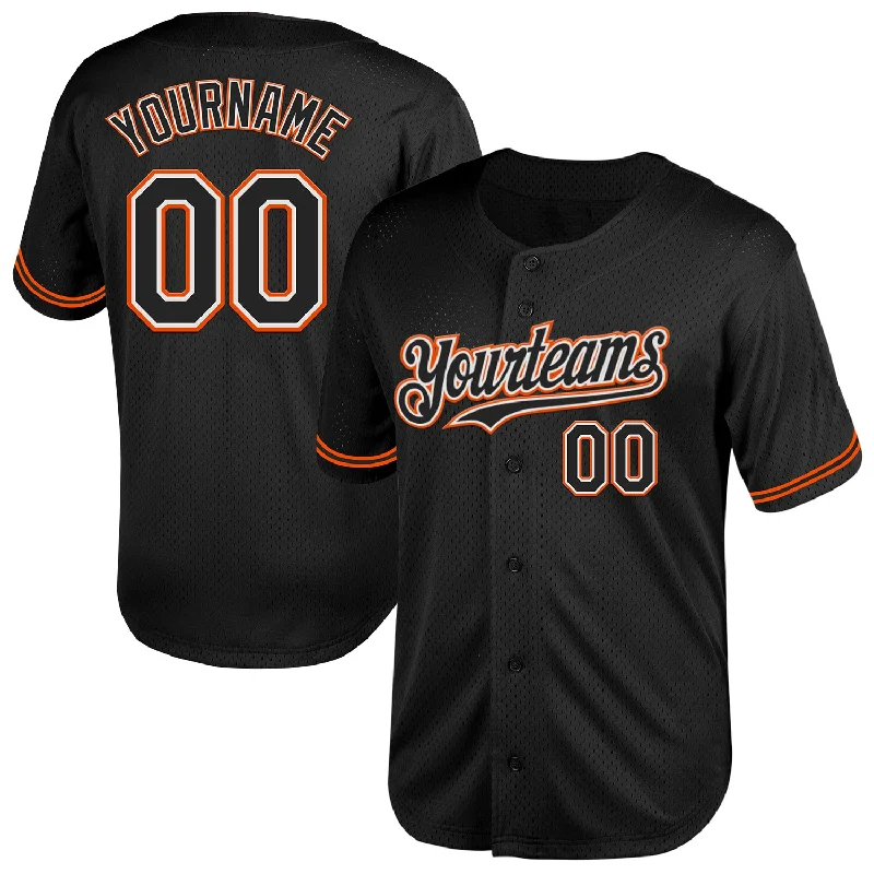 Personalized Baseball Jerseys For Family-Custom Black White-Orange Mesh Authentic Throwback Baseball Jersey