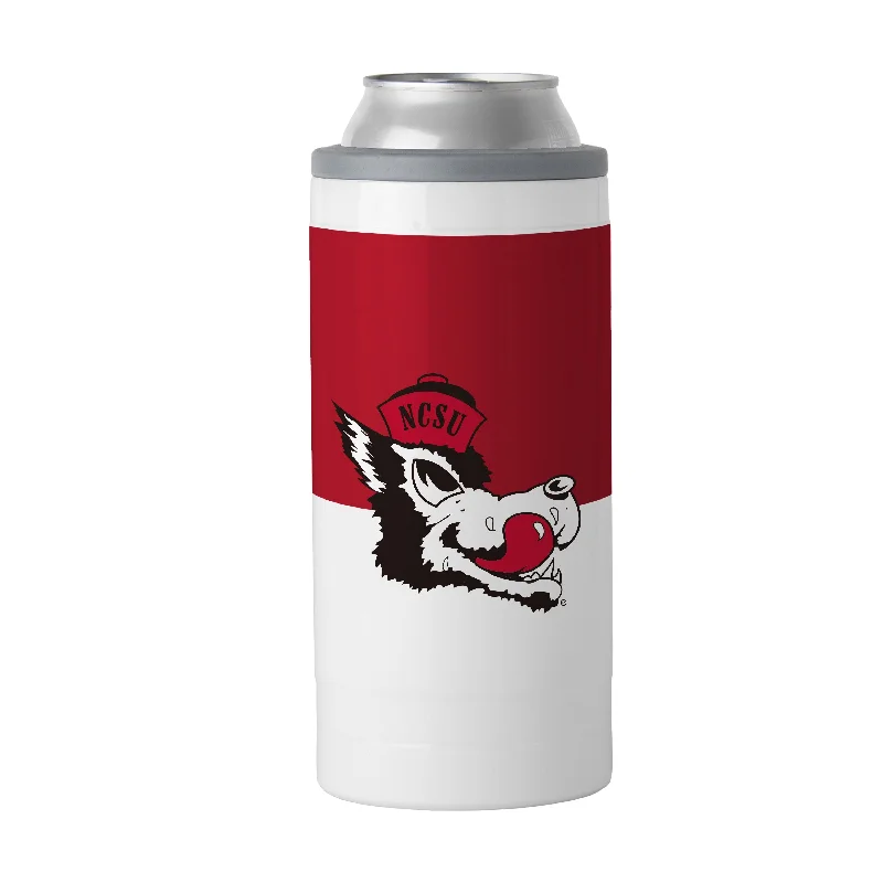 Team Mugs With Text And Logo-NC State Vault 12oz Colorblock Slim Can Coolie