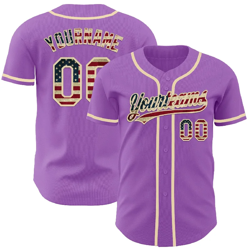 Custom Baseball Jerseys For Sports Clubs-Custom Medium Purple Vintage USA Flag-Cream Authentic Baseball Jersey