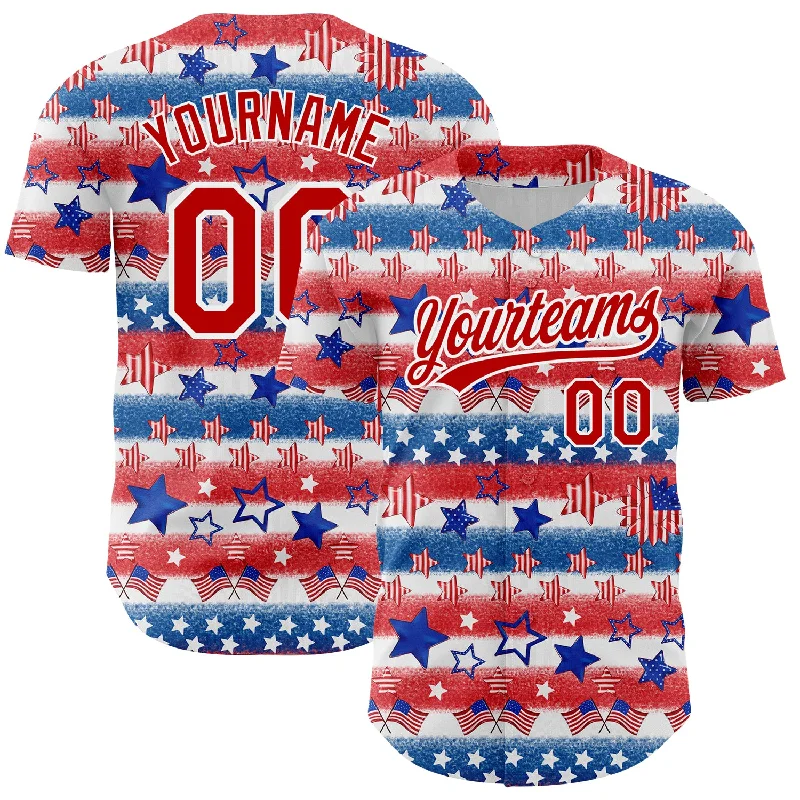 Custom Baseball Jerseys For All Occasions-Custom White Red-Royal 3D American Flag Patriotic Authentic Baseball Jersey