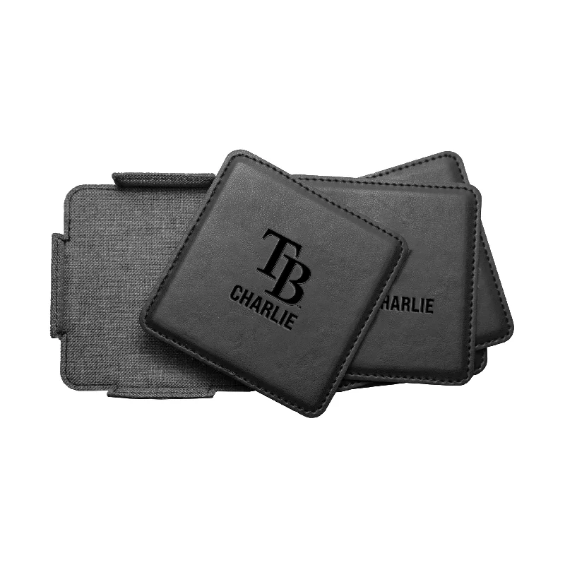 Unique Team Mugs-TB Rays Personalized 4 Pack Leather Coaster