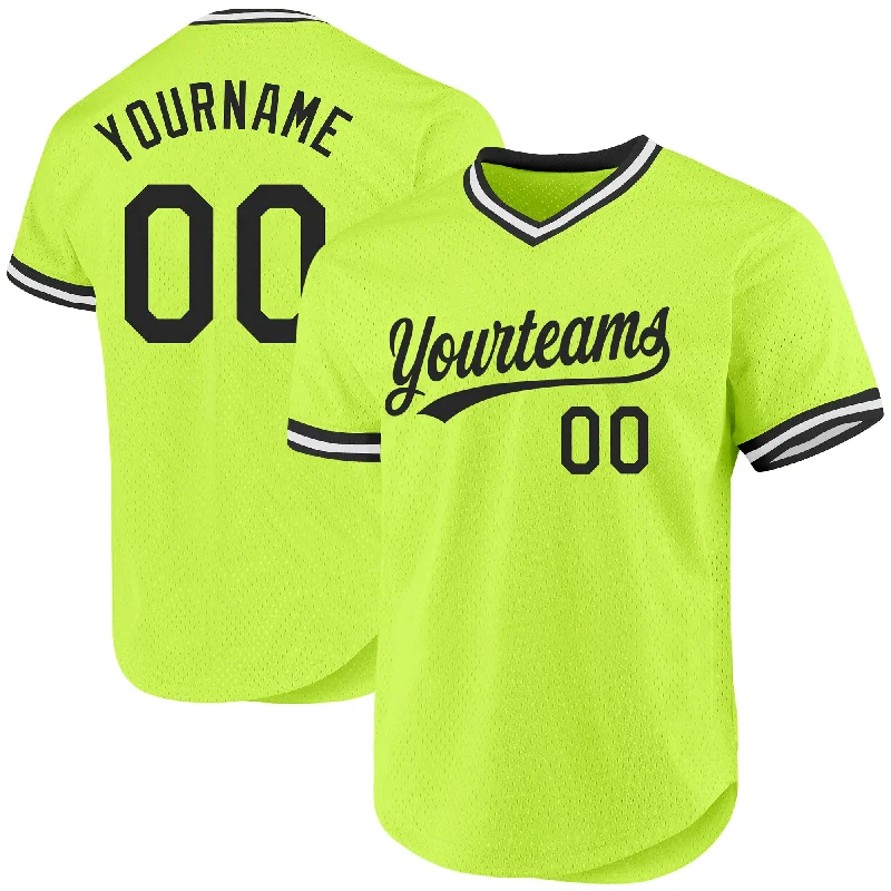 Custom Baseball Jerseys For Game Day-Custom Neon Green Black-White Authentic Throwback Baseball Jersey