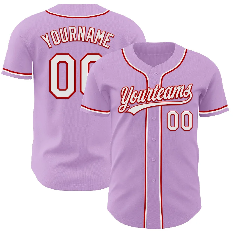 Personalized Baseball Jerseys For Schools-Custom Light Purple White-Red Authentic Baseball Jersey