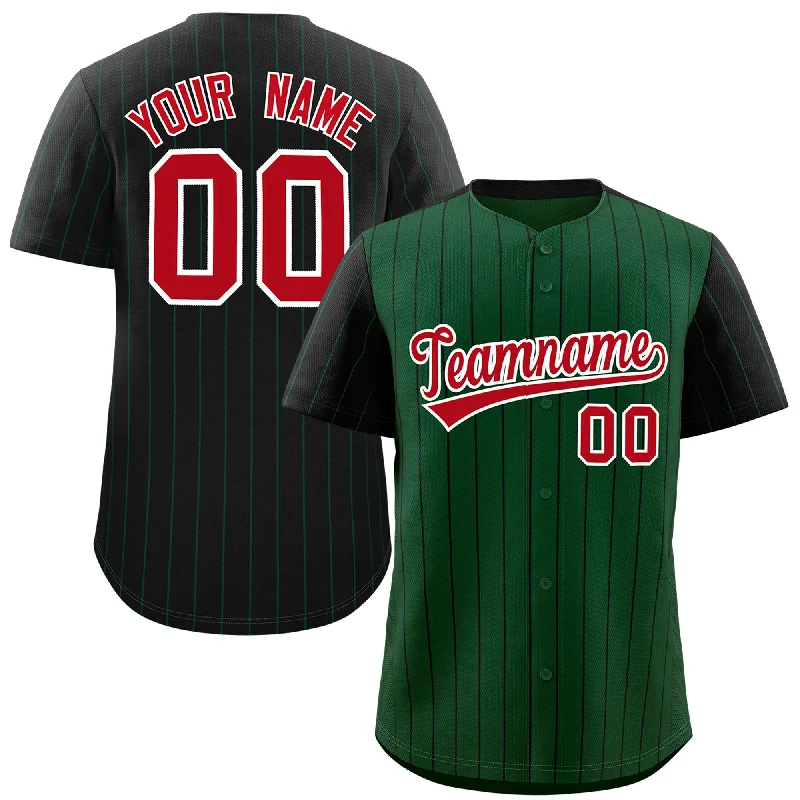 Baseball Jerseys For Softball Leagues-Custom Green Black Pinstripe Personalized Raglan Sleeves Authentic Baseball Jersey