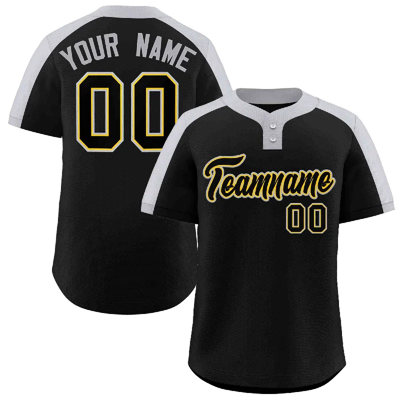 Custom Baseball Jerseys For Fundraisers-Custom Black Black-Gold Classic Style Authentic Two-Button Baseball Jersey