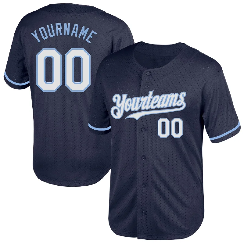 Custom Baseball Jerseys For Family Outings-Custom Navy White-Light Blue Mesh Authentic Throwback Baseball Jersey