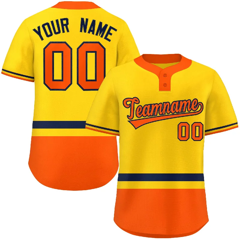 Custom Baseball Jerseys For Custom Events-Custom Gold Navy-Orange Color Block Personalized Authentic Two-Button Baseball Jersey