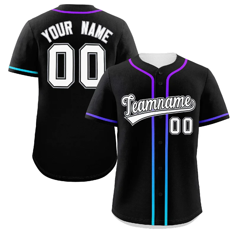 Personalized Baseball Jerseys For Coaches And Players-Custom Black White Personalized Gradient Ribbed Design Authentic Baseball Jersey