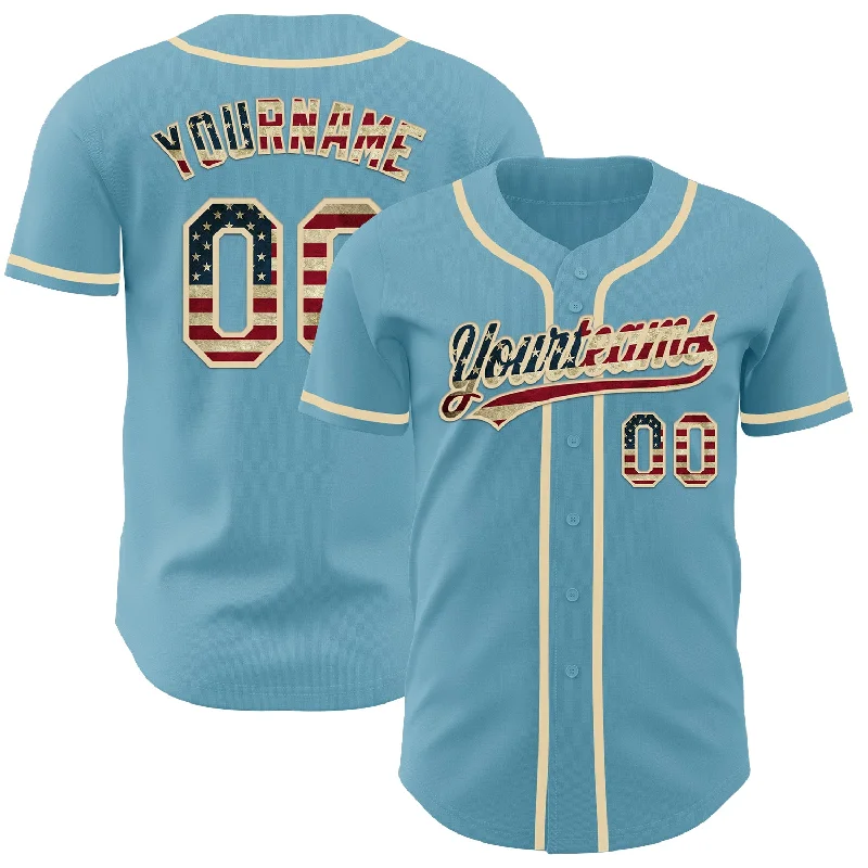 Unique Design Baseball Jerseys-Custom Shadow Blue Vintage USA Flag-Cream Authentic Baseball Jersey