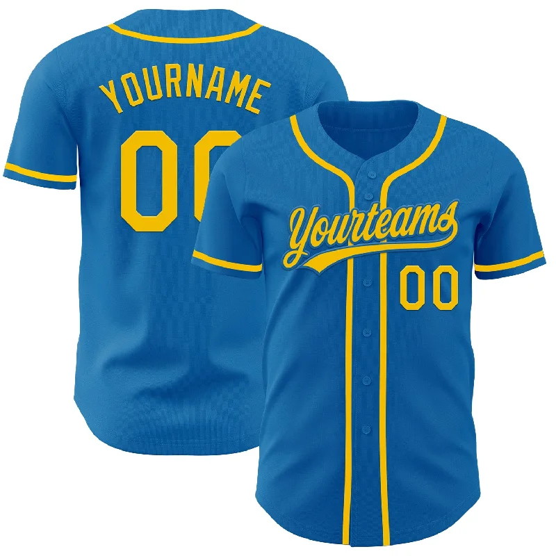 Baseball Jerseys With Player Designs-Custom Blue Yellow Authentic Baseball Jersey