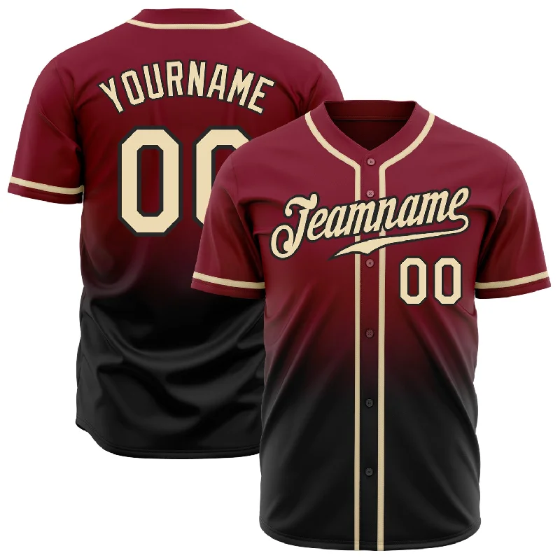 Baseball Jerseys With Bright Designs-Custom Crimson Cream-Black Authentic Fade Fashion Baseball Jersey