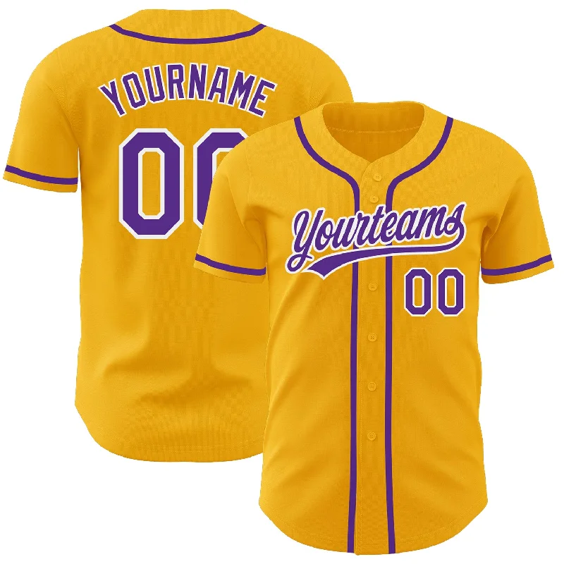 Personalized Baseball Jerseys For Birthday Gifts-Custom Gold Purple-White Authentic Baseball Jersey