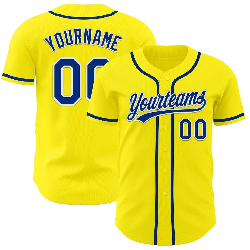 Baseball Jerseys With Unique Patterns-Custom Light Yellow Royal-White Authentic Baseball Jersey