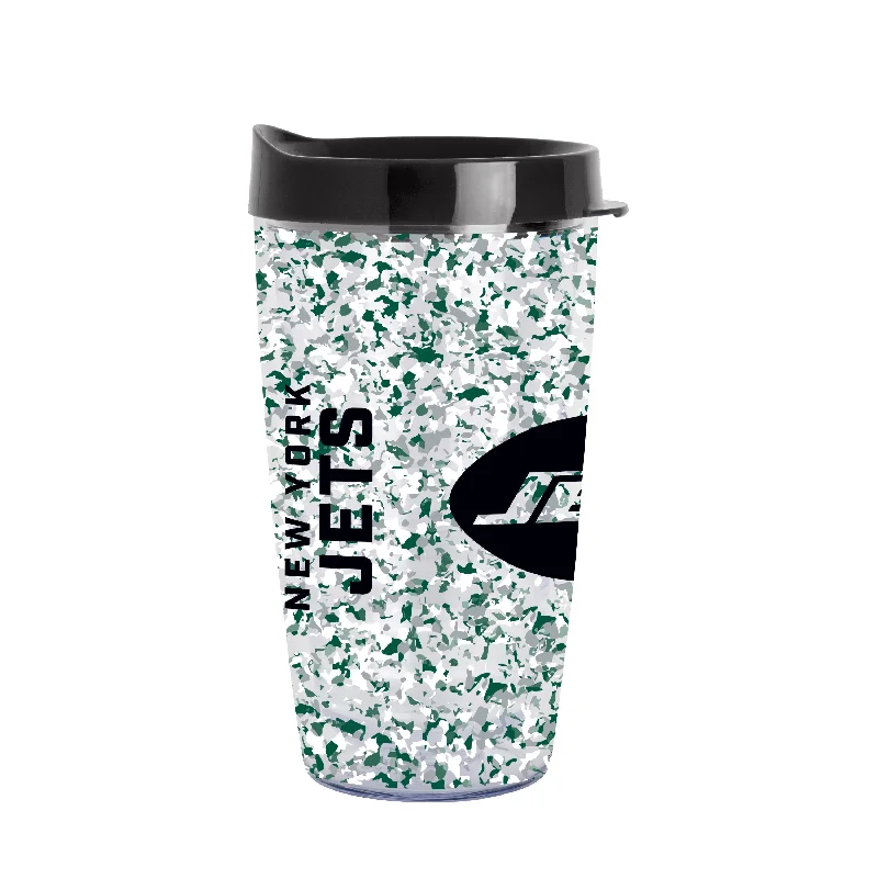 Personalized Team Mugs With Player Names-New York Jets 16oz Terrazzo Dbl Wall Clear Tumbler