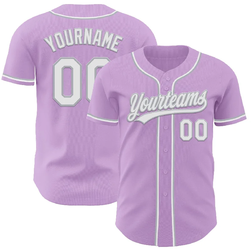 Custom Baseball Jerseys For Family Outings-Custom Light Purple White-Gray Authentic Baseball Jersey