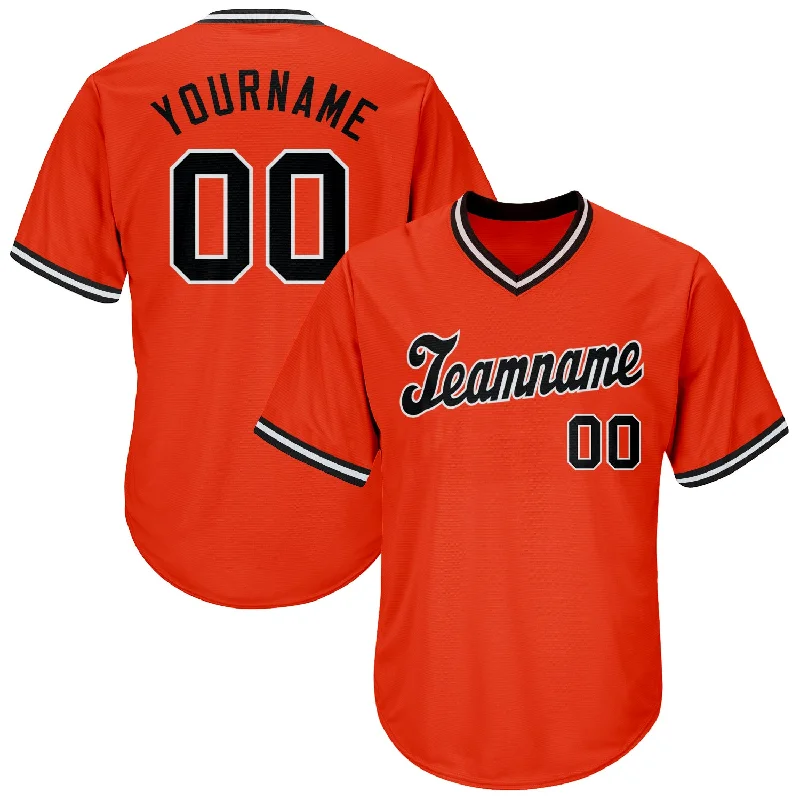 Baseball Jerseys With Custom Lettering And Numbers-Custom Orange Black-White Authentic Throwback Rib-Knit Baseball Jersey Shirt