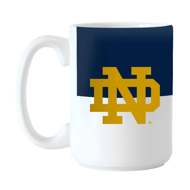 Personalized Mugs With Team Designs-Notre Dame Color Block 15 oz Sublimated Mug