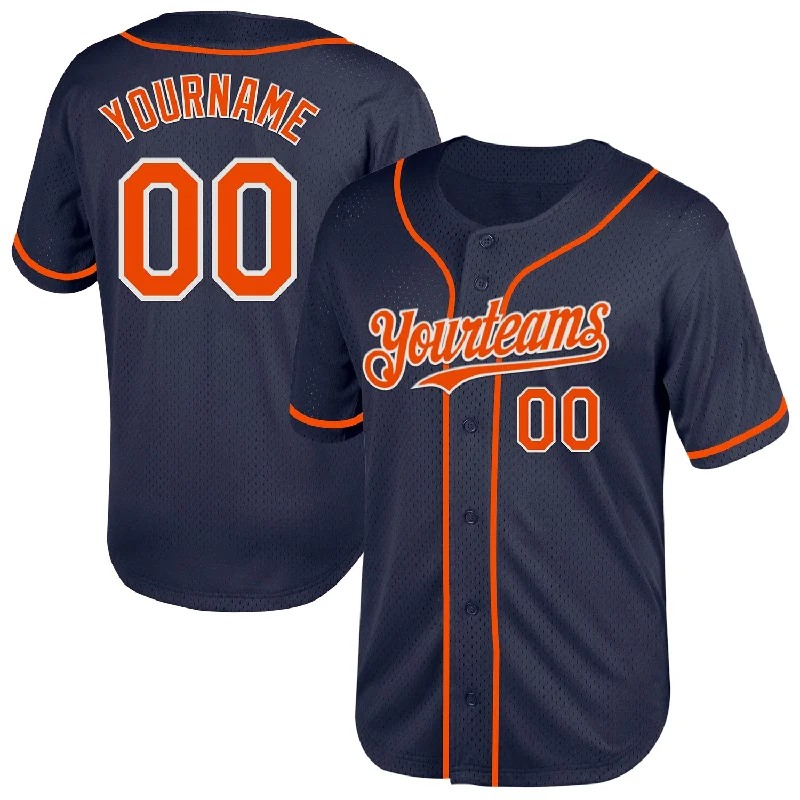 Custom Baseball Jerseys With Athletic Fit-Custom Navy Orange-White Mesh Authentic Throwback Baseball Jersey