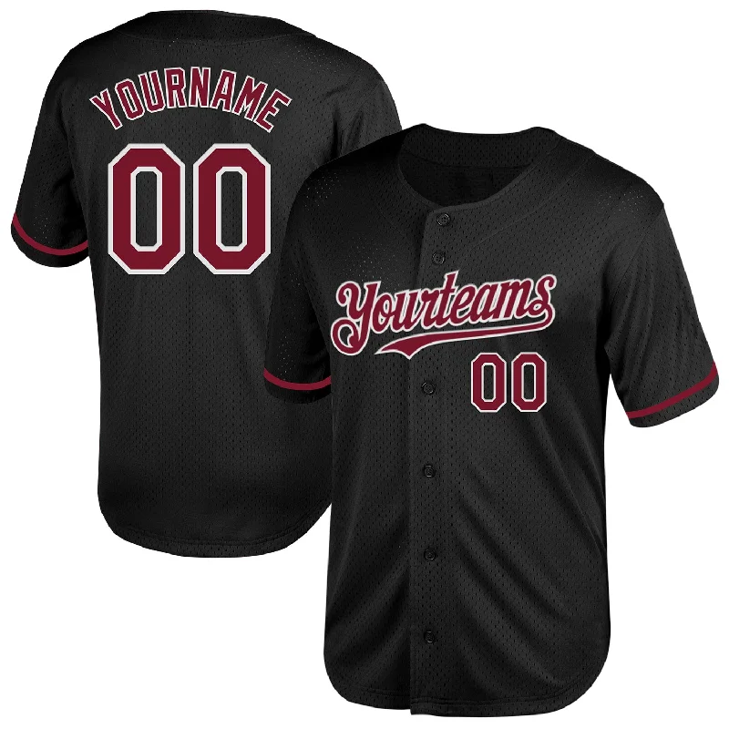 Personalized Baseball Jerseys With Team Spirit-Custom Black Crimson-White Mesh Authentic Throwback Baseball Jersey