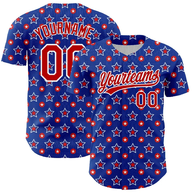 Baseball Jerseys With Custom Stripe Designs-Custom Royal Red-White 3D American Flag Patriotic Authentic Baseball Jersey