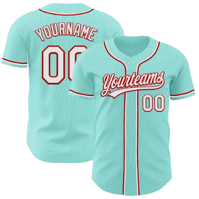 Personalized Baseball Jerseys For Youth Players-Custom Ice Blue White-Red Authentic Baseball Jersey