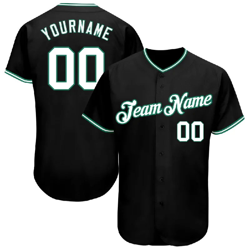 Personalized Baseball Jerseys For Alumni Games-Custom Black White-Kelly Green Authentic Baseball Jersey