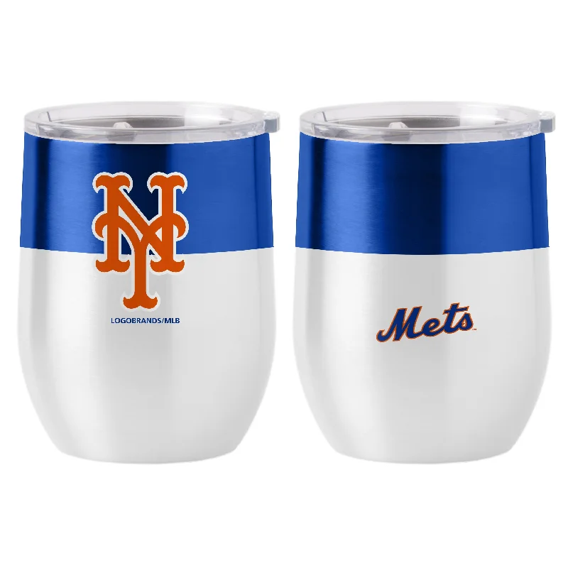 Custom Sports Mugs For Teams-New York Mets  Color Block 16 oz Stainless Curved Beverage