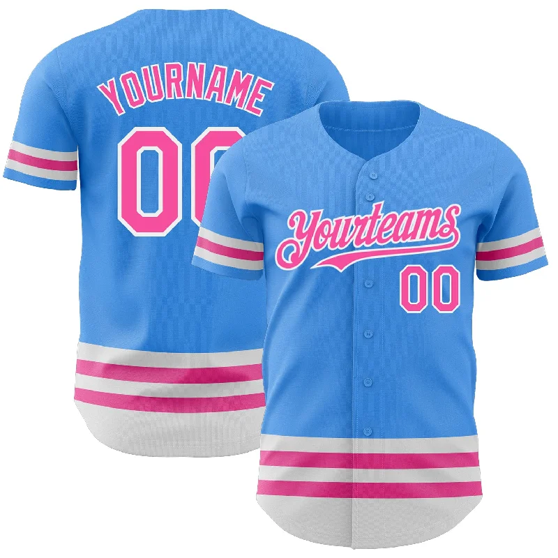 Baseball Jerseys With Custom Lettering And Logos-Custom Electric Blue Pink-White Line Authentic Baseball Jersey