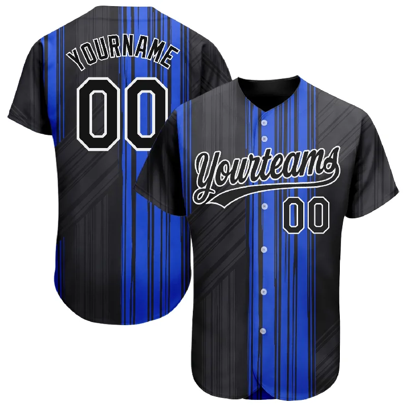 Baseball Jerseys With Player Name & Number-Custom Royal Black-White 3D Pattern Design Authentic Baseball Jersey