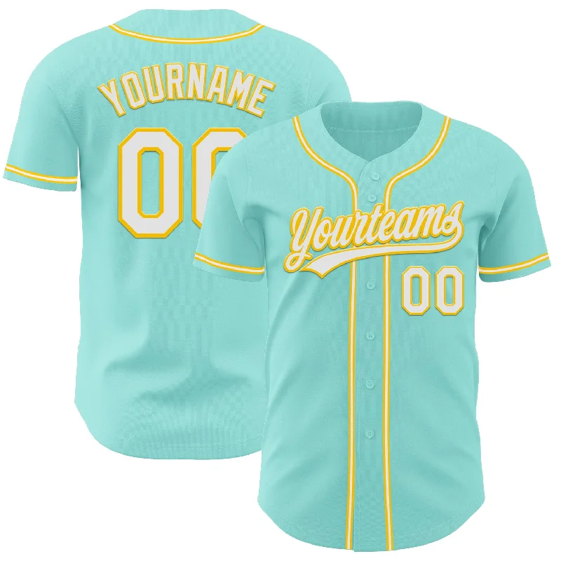 Personalized Baseball Jerseys For Schools-Custom Ice Blue White-Yellow Authentic Baseball Jersey