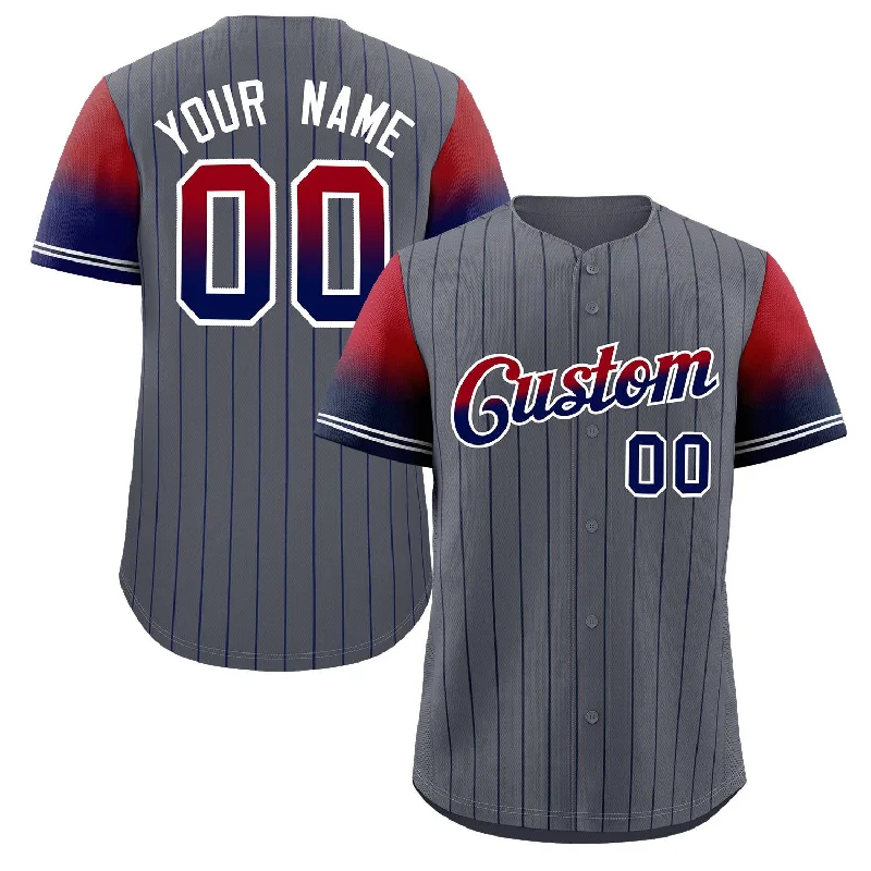 Custom Baseball Jerseys With Player Photos-Custom Dark Gray Red Navy-White Stripe Font Gradient Fashion Authentic Baseball Jersey