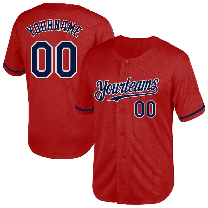 Baseball Jerseys For Minor Leagues-Custom Red Navy-White Mesh Authentic Throwback Baseball Jersey