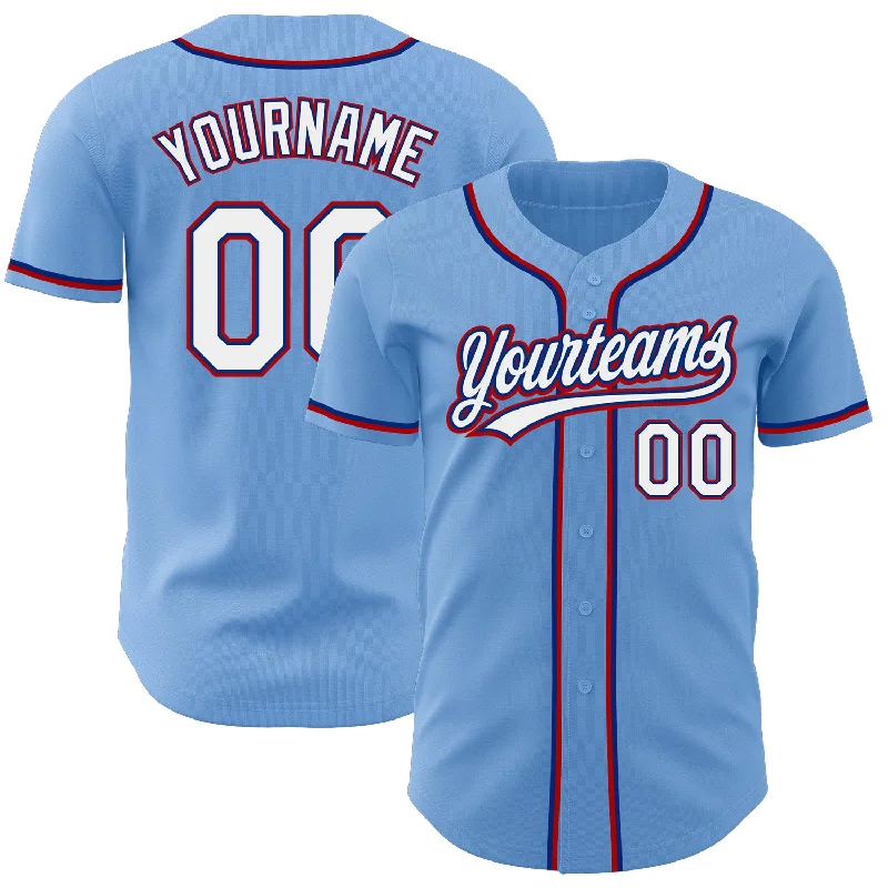 Lightweight Baseball Jerseys-Custom Light Blue White Royal-Red Authentic Baseball Jersey