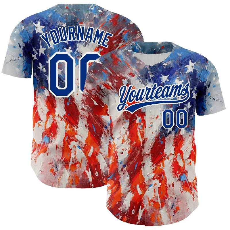 Baseball Jerseys With Player Names & Logos-Custom Red Royal-White 3D American Flag Patriotic Authentic Baseball Jersey