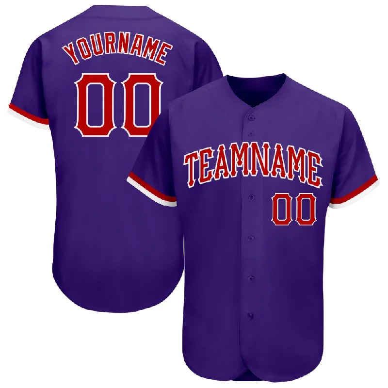 Custom Baseball Jerseys With Patterns-Custom Purple Red-White Authentic Baseball Jersey