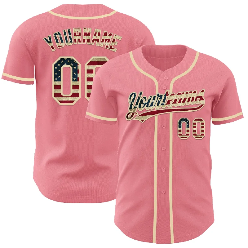 Personalized Baseball Jerseys For Fans & Teams-Custom Medium Pink Vintage USA Flag-Cream Authentic Baseball Jersey