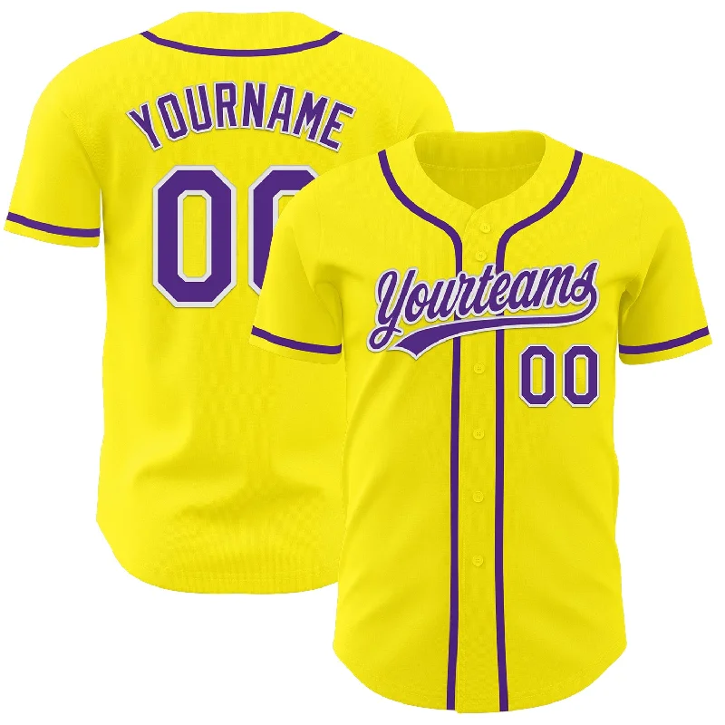 Soft Fabric Baseball Jerseys-Custom Light Yellow Purple-White Authentic Baseball Jersey